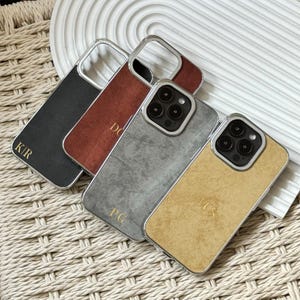 Personalized Leather iPhone Case for iPhone 16 15 14 13 Pro max Initials Engraving Leather Phone case Gift for her Custom Phone Case