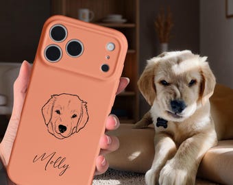 Funda personalizada para iPhone con nombre de mascota, funda personalizada con retrato de mascota, funda con grabado de perro, regalo para mamá perruna