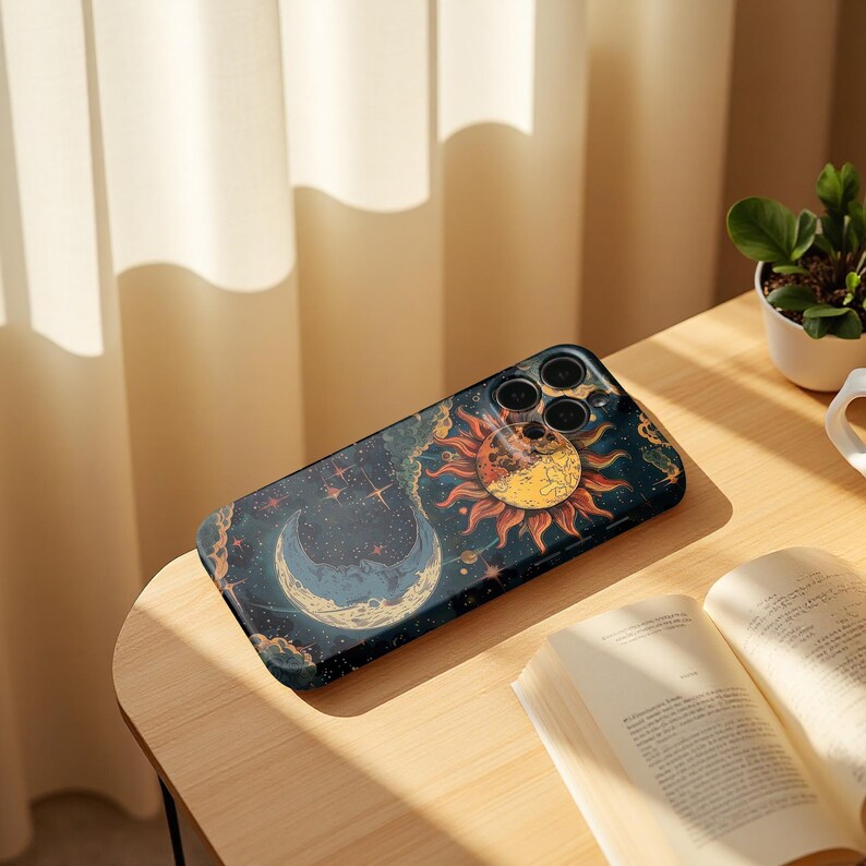 Celestial Moon & Sun iPhone Case – Night Sky Design Case for iPhone 17 16 15 14 13 12 11 | Spiritual Aesthetic Phone Cover | Gift for Her bild 4