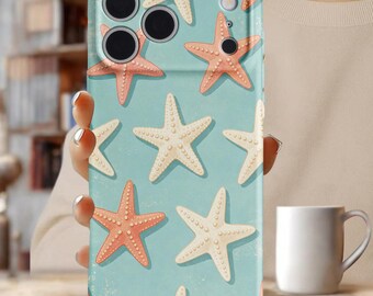 Vintage Starfish Phone Case, Coastal Aesthetic iPhone Case 17 16 15, Beach Ocean Phone Cover, Cute Summer Case, Mint Blue Case Gift for Her