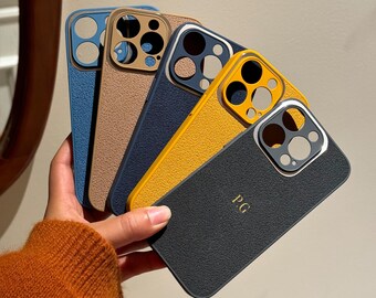 Funda de cuero personalizada para teléfono, funda de cuero vegano para iPhone, funda con inicial para iPhone 17, 16, 15, 14, 13, Plus, Pro, Max, regalo para ella