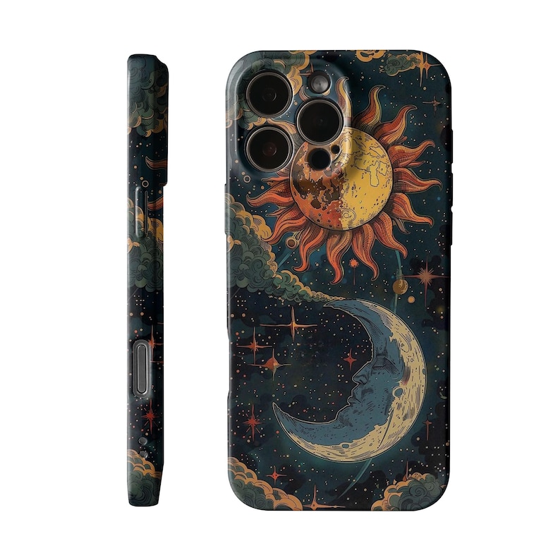 Celestial Moon & Sun iPhone Case – Night Sky Design Case for iPhone 17 16 15 14 13 12 11 | Spiritual Aesthetic Phone Cover | Gift for Her bild 2