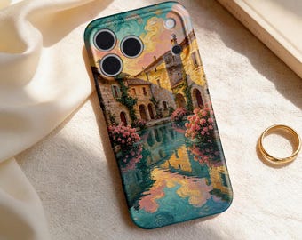 Funda para iPhone con diseño de paisaje urbano al estilo de Van Gogh, funda para teléfono con paisaje impresionista, funda delgada de TPU a prueba de golpes, funda con estética de la noche estrellada.
