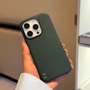 Gepersonaliseerde Magsafe magnetisch leren iPhone-hoesje voor iPhone 16 15 14 13 Pro Max, eerste aangepaste monogram telefoonhoesje, cadeau voor haar