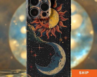 Celestial Moon & Sun iPhone Case – Night Sky Design Case for iPhone 17 16 15 14 13 12 11 | Spiritual Aesthetic Phone Cover | Gift for Her