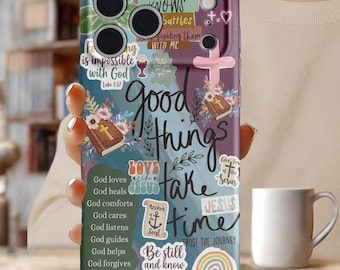 Funda cristiana para teléfono, funda para iPhone con collage de versículos bíblicos de 17, 16, 15 y 14 pulgadas, regalo de Jesús basado en la fe.
