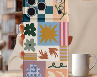 Abstract Boho Phone Case, Matisse Inspired Patchwork iPhone Cover, Artsy Case