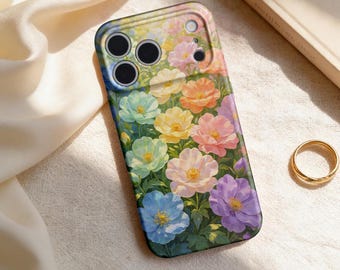 Funda para iPhone de 17, 16 y 15 pulgadas con diseño floral de anime, funda estilo Monet, funda delgada de TPU a prueba de golpes, funda con estética artística, diseño floral vintage.