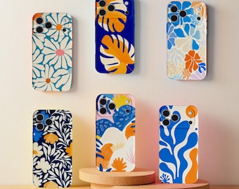Funda estética abstracta para iPhone, diseño floral moderno, estampado colorido para iPhone 17, 16, 15 Pro Max, 14, 13 y 12