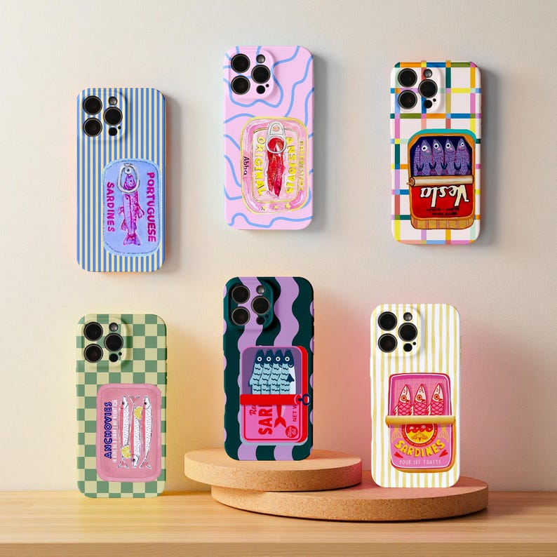 Retro Sardine Can iPhone Case For iPhone 17 16 15 14 13 12 Plus Pro Max – Retro Fish Tin Art Stripes Protective Cover| Unique Funny Case bild 2