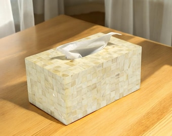 Rectangular Tissue Box Cover with Mother of Pearl Inlay: Stylish Home Accent And Practical Gift Idea