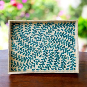 Wooden Serving Tray Inlay Nacre Ottoman Tray with Handle Coffee Tray, Tea tray, Cocktail Tray, Breakfast Tray, Bracelet Tray, Floral Pattern