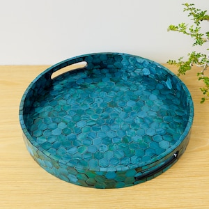 Wooden Tray with Intricate Mother of Pearl Inlay - Lacquer Wooden Shell Decorative Tray, Gorgeous Inlay Nacre Ottoman Tray, Bracelet Tray