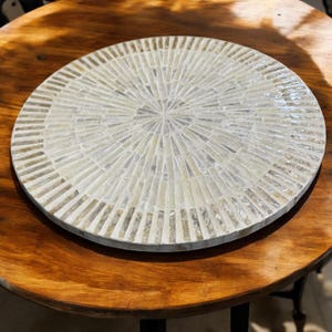 Handmade Mother of Pearl Inlay Lazy Susan Turntable Organizer Round Spinning Tray For  Kitchen with White & Yellow Sunshine Pattern