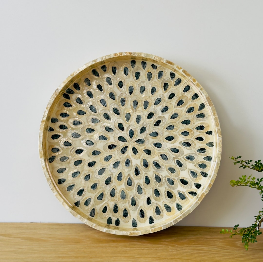 Mother of Pearl Serving Tray Lacquer Wooden Decorative Tray Inlay Nacre ...