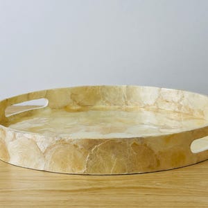 Round Gold Capiz Mother of Pearl Shell Serving Tray, Lacquer Wooden ...