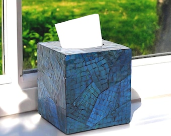 Mother Of Pearl Tissue Box Holder Square: Elegant Handmade Accent For Bathroom Or Living Room