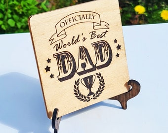 Sottobicchiere per la festa del papà - Il miglior papà del mondo - Sottobicchiere in legno inciso con supporto