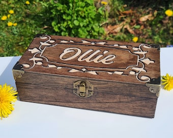 Scatola dei ricordi personalizzata, scatola regalo rustica in legno scuro per ricordi, portagioielli in stile vintage, qualsiasi nome o messaggio