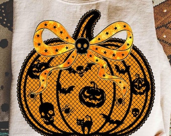 Black Lace Pumpkin Bow Png, Halloween Pumpkin Png, Fall Png, Halloween Png, Pumpkin Season Png, Lace Pumpkin Coquette Png, Pumpkin Cherries