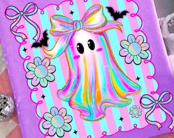Preppy Ghost Halloween Png, Halloween Png, Iridescent Halloween Png, Neon Halloween Png, Spooky Ghost Png, Boo Png, Preppy Halloween Png