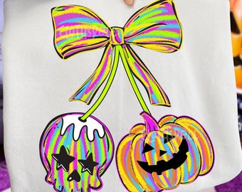 Neon Bow Pumpkin Png, Halloween Png, Neon Skull Png, Neon Pumpkin Png, Spooky Png, Neon Halloween Png, Preppy Halloween, Trick or Treat Png