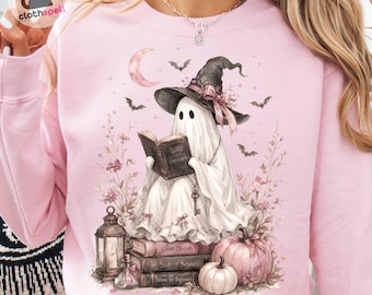Ghost Reading Png, Cottagecore Halloween Sublimation, Witch Ghost Reading Book, Cute Ghost Png, Fall Pumpkin, Digital Download