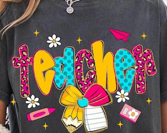 Teacher Png, Back to School Png, Teacher Pencil Bow Png, First Day of School Png, Teacher Life Png, Preppy Teacher Png, Teach Png Design