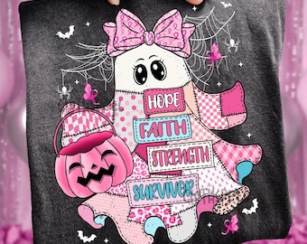 Breast Cancer Ghost Png, Hope Faith Strength Survivor Png, Breast Cancer Png, Halloween Png, Pink Ribbon Png, Pink Ghost, Ghost Patchwork