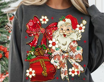 Santa Christmas Png, Christmas Png, Santa Png, Christmas Bow Png, Christmas Gifts Png, Retro Christmas Png, Santa Claus Png, Xmas Png Design