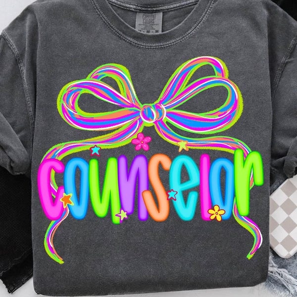 Counselor Png, School Counselor Png, Mental Health Png, Back to School Counselor Png, Preppy Counselor Neon Png, Counselor Coquette Bow Png