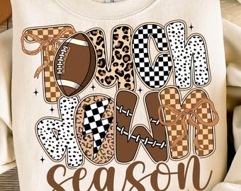 Touchdown Season Png, Football Png, Football Game Day Png, Checkered Football Mama Bow Png, Sport Png, Game Day Png, Fall Football Mom Png