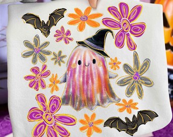 Floral Ghost Halloween Png, Halloween Png, Boho Floral Halloween Png, Floral Boho Boo Png, Spooky Season Png, Horror Halloween Costume Png