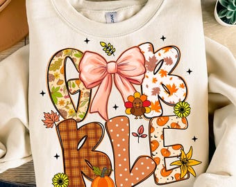 Gobble Png, Thanksgiving Turkey Png, Fall Pumpkin Design, Cozy Autumn Png Sublimation, Thanksgiving Digital Download, Thankful Christian Png