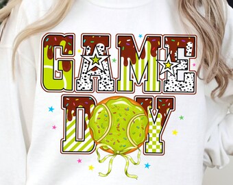 Tennis Game Day Png, Tennis Png, Tennis Mama Png, Tennis Mom Png Sublimation, Coquette Tennis Bow Png Shirt Design, Tennis Donut Game Day