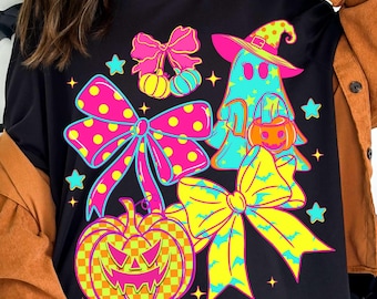 Preppy Halloween Neon Png, Halloween Png, Halloween Neon Ghost Png, Neon Pumpkin Png, Boo Png Spooky Season Png, Neon Coquette Bow Halloween