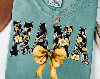Floral Nana Coquette Png, Nana Bow Png, Nana Coquette Bow Png, Mom Png, Nana Sunflower Png, Girl Coquette Chinoiserie Floral Grandmillennial