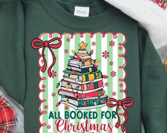 All Booked for Christmas Png, Book Lover Png, Christmas Png, Book Tree Png, Christmas Reading Png, Cozy Christmas Png, Christmas Lights Png