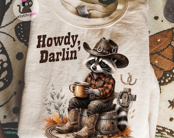 Western Raccoon PNG, Howdy Darlin Png, Funny raton laveur Png, Cowboy rétro Sublimation Design, téléchargement numérique