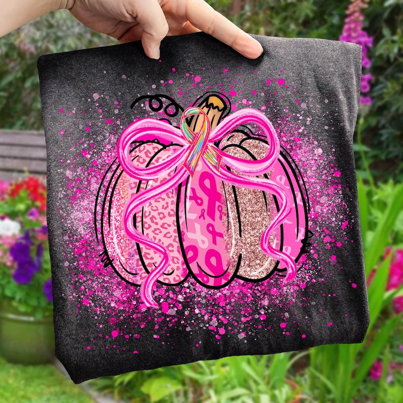 Breast Cancer Pumpkin Png, Breast Cancer Png, Pumpkin Splatter Png, Breast Cancer Awareness Png, Pumpkin Faux Glitter Png, Pink ribbon Png image 3