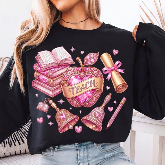 Teacher Faux Rhinestone Png, Valentines Day Teacher Png, Teach Love Inspire Png, Teacher Life Png, Teacher Valentine Png