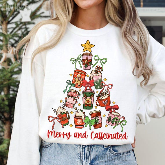 Merry and Caffeinated Png, Christmas Coffee Png, Christmas Png, Christmas Coffee Tree Png, Caffeine Lover Png, Xmas Png, Coffee Png