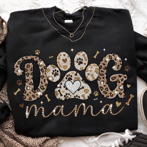 Dog Mama Png, Leopard Dog Mom Png, Dog Paw Png, Faux Rhinestone Dog Png, Dog Lovers Png, Mother's Day Png, Leopard Mom Life Png