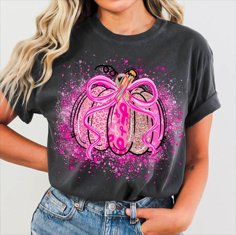 Breast Cancer Pumpkin Png, Breast Cancer Png, Pumpkin Splatter Png, Breast Cancer Awareness Png, Pumpkin Faux Glitter Png, Pink ribbon Png image 5