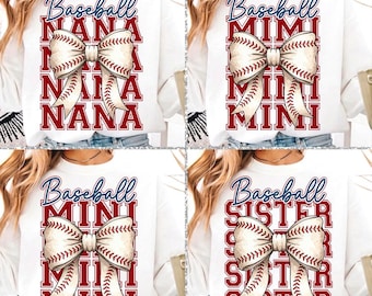 Baseball Nana Png, Baseball Sister Png, Baseball Mimi Png, Baseball Mini Png, Baseball Coquette Bow Png, Baseball Game Day Png