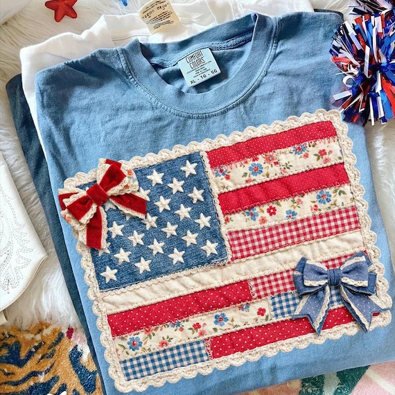 American Flag Bow Png, 4th of July Png, Faux Patchwork USA Flag Png, USA Png, Fourth of July Png, America Coquette Bow Png, Patriotic Png