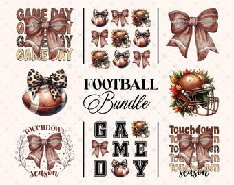 May include: A set of eight digital football-themed graphics featuring a football helmet, a football, a bow, and the words "Game Day" and "Touchdown Season".