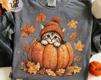 Cute Cat Pumpkin Png, Fall Png Design, Autumn Kitten Png, Halloween Png, Thanksgiving Png, Digital Download