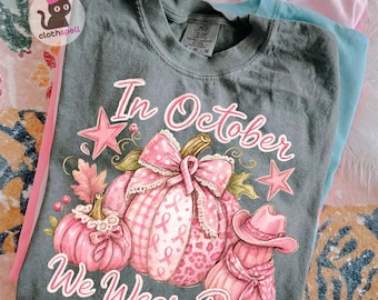 In October We Wear Pink Png, Breast Cancer Awareness Png, Pink Pumpkin Sublimation, Fall Western Png, Digital Download