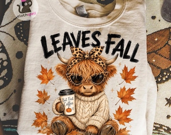 Highland Cow Fall Png, Leaves Fall Png, Leopard Highland Cow Png, Coffee Fall Png, Autumn Png, Pumpkin Coffee Png, Digital Download
